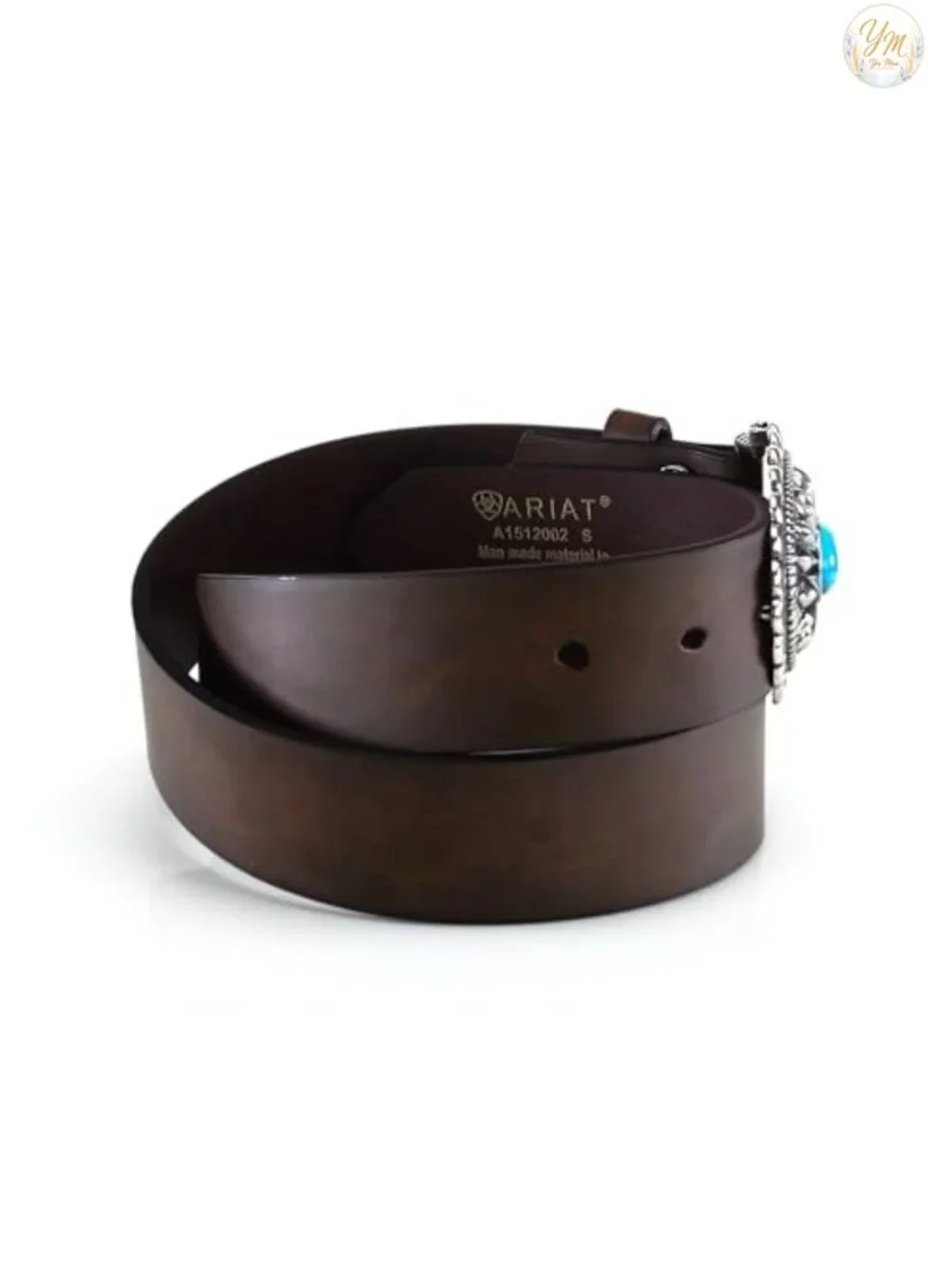Leather Belt with Oval Concho Buckle Turquoise Stone